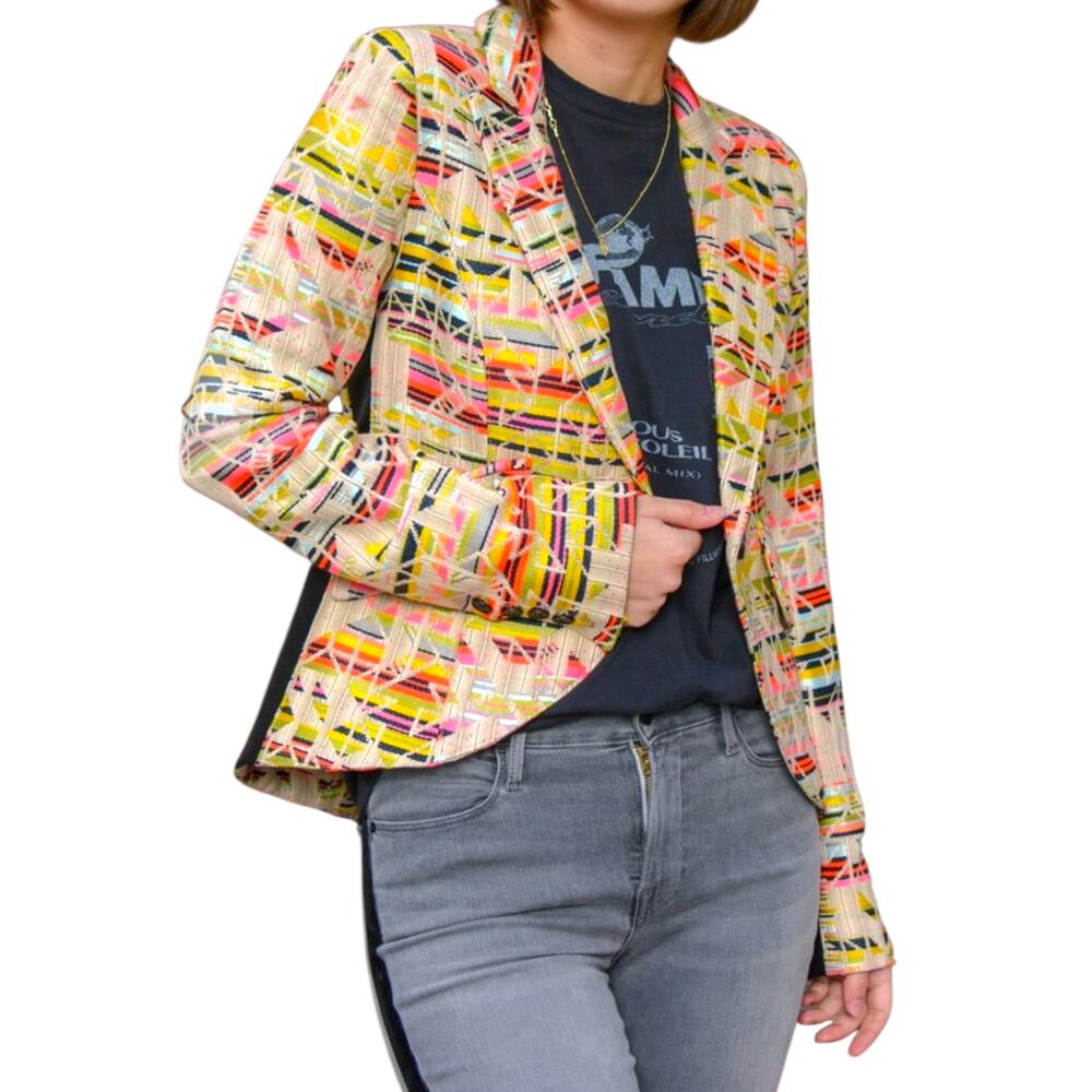 Smythe Tuxedo Stripe Multicolor Tribal Jacquard Blazer Size 4